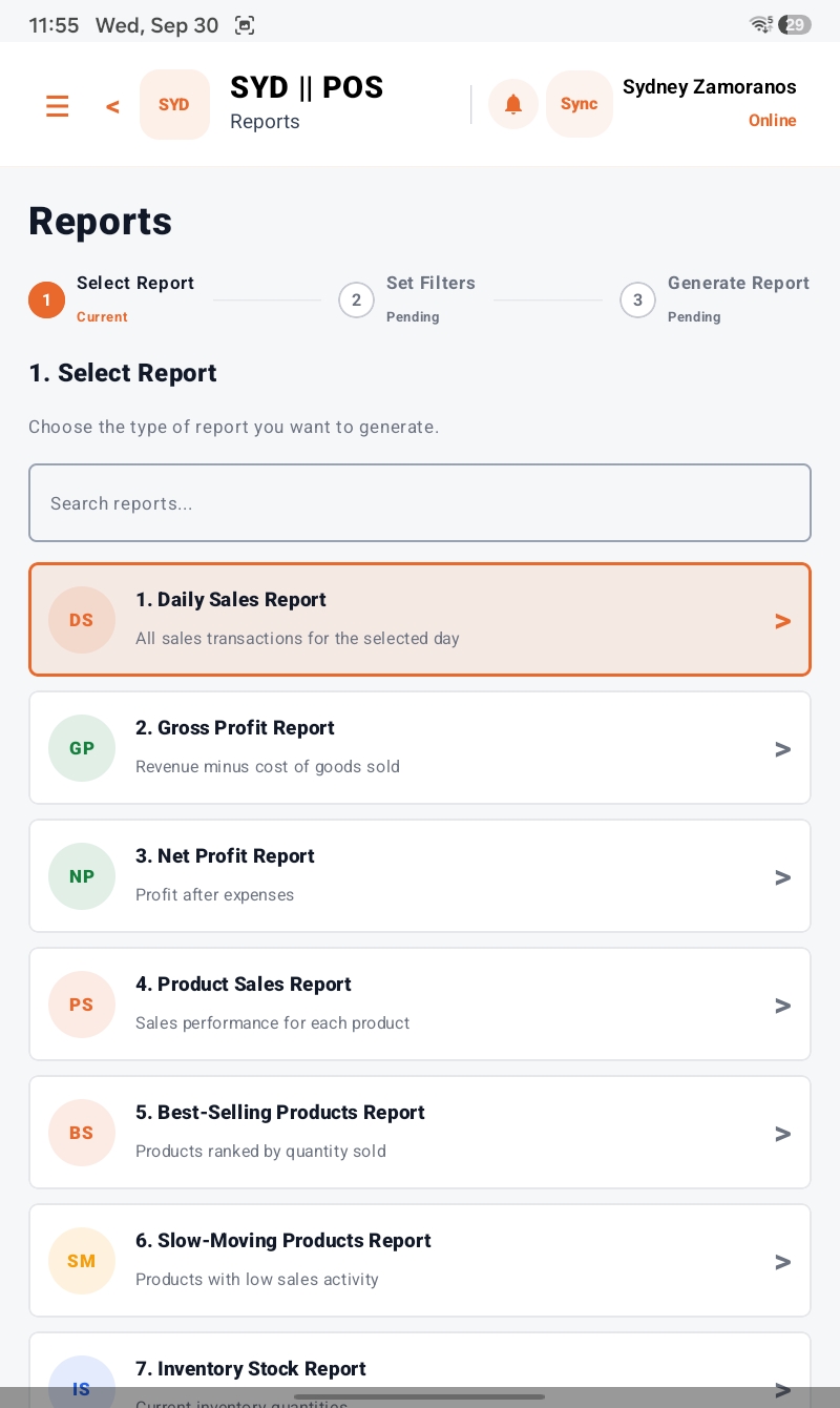 Reports on the tablet